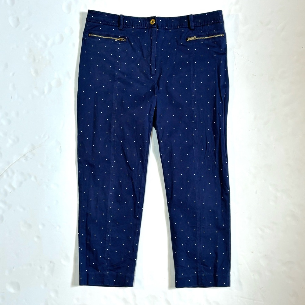 Jones New York Navy Blue Polka Dot Crop Pants 10